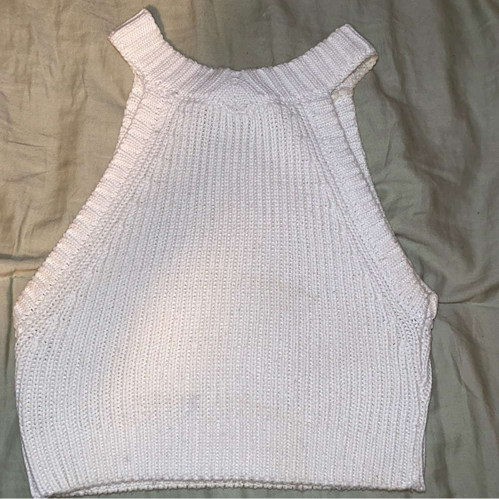 SHOW ME YOUR MUMU COLBY CROP SWEATER TANK TOP IN MARSHMALLOW KNIT MOCK NECK - Picture 5 of 7